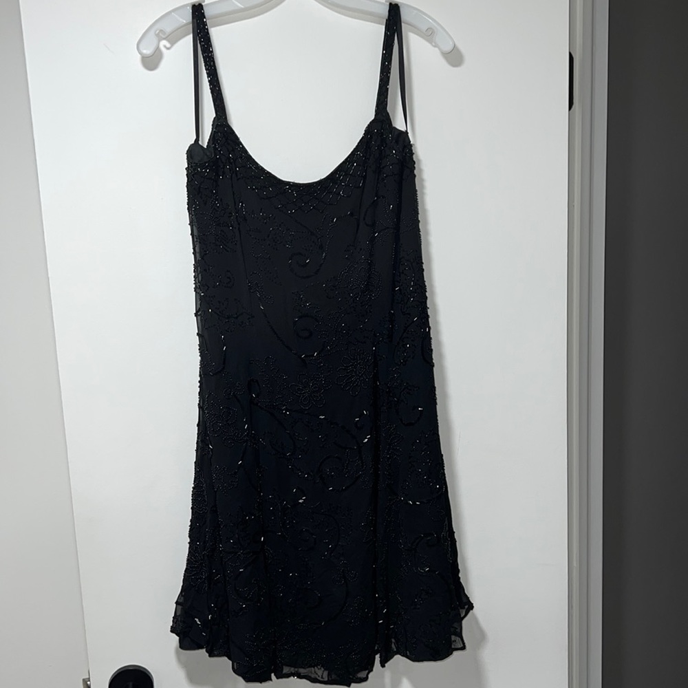 Vintage Black Tie Oleg Cassini Beaded Dress